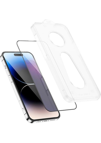 Polham Montaj Aparatlı 0.3mm iPhone 14 Pro 6.1 Ful Kaplama Kırılmaz Ekran Koruyucu, 9h Dayanıklı