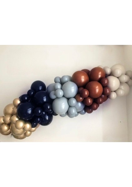 Fırtına Mavisi Gece Mavisi Yanık Turuncu Deniz Kumu Gold Krom Balon Seti 50 Adet