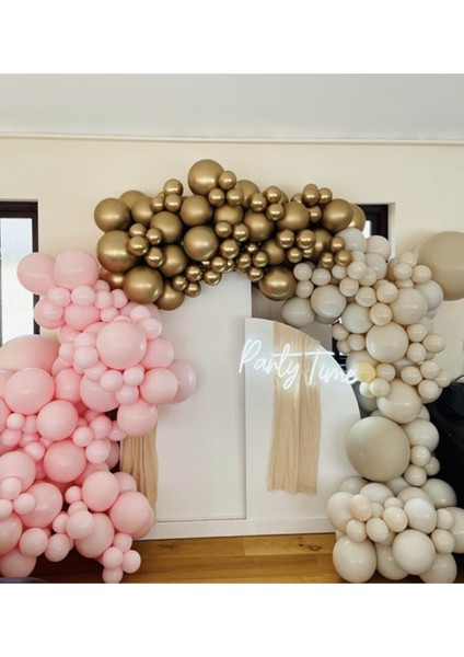 Krom Gold Makaron Pembe Pastel Deniz Kumu Balon Seti 50 Adet