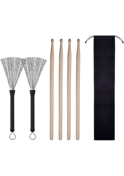 1 Takım 5A Maple Ahşap Drumsticks + Davul Tel Fırçalar + Davulcu Için Saklama Çantası (Yurt Dışından)