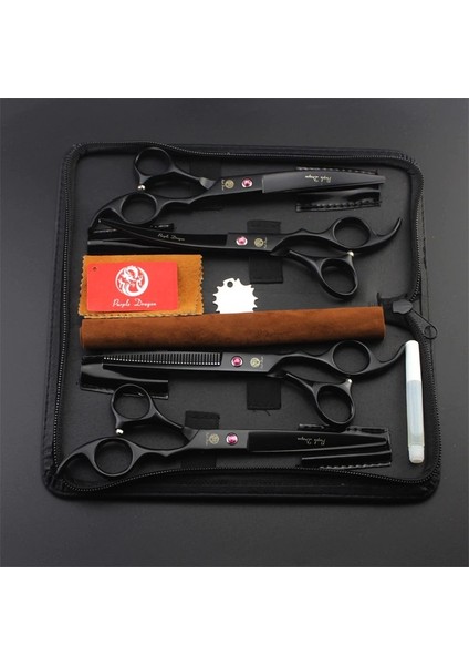 Profesyonel 7.0 Inch 18 cm Kedi Köpek Pet Kuaför Makas Seti 440C Paslanmaz Japon Çeliği Siyah Set