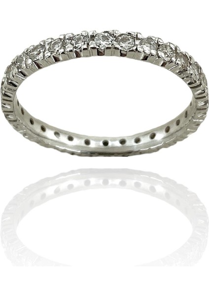 Tek Sıra Tamtur Zirkon Taşlı 14 Ayar Beyaz Altın Yüzük