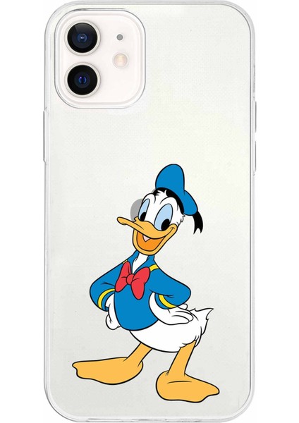 Apple iPhone 12 Uyumlu Kapak Donald Duck Tasarımlı Şeffaf Silikon Kılıf
