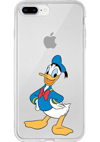 Apple iPhone 8 Plus Uyumlu Kapak Donald Duck Tasarımlı Şeffaf Silikon Kılıf