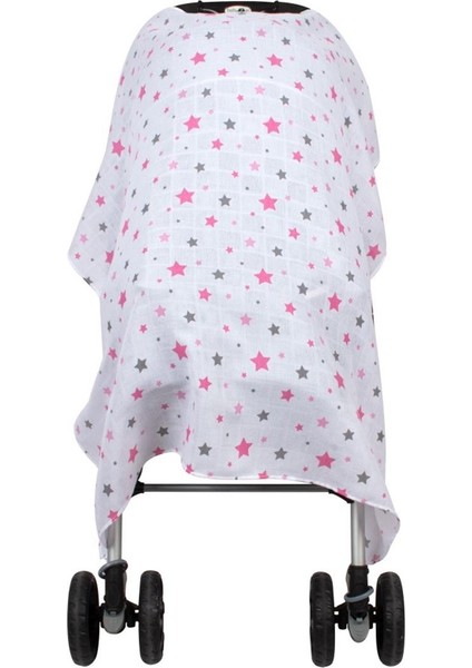 Müslin Bebek Arabası Örtüsü Art-42 Yıldız Yağmuru Pembe