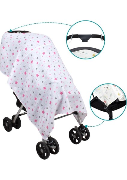 Müslin Bebek Arabası Örtüsü Art-42 Yıldız Yağmuru Pembe fiyatları