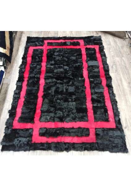 Siyah Kürk Pembe Deri Bordür Toskana Halı 160 x 230 Cm