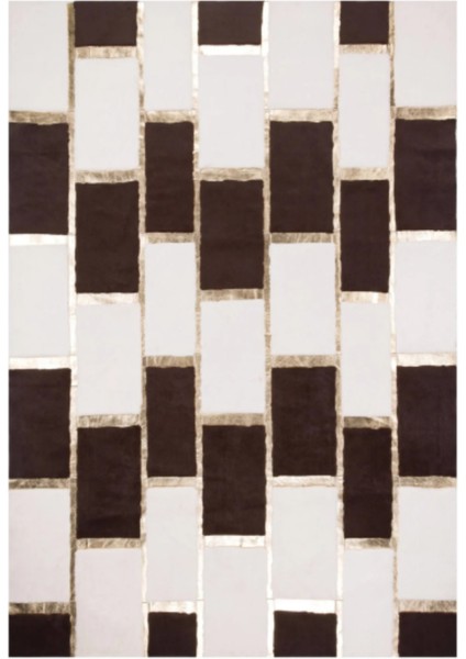 Beyaz Kahverengi Gold Bordürlü Peluş Halı 80 x 150 Cm