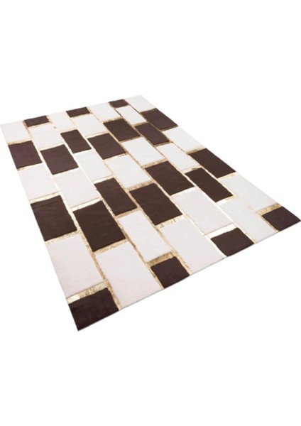 Beyaz Kahverengi Gold Bordürlü Peluş Halı 80 x 150 Cm fiyatları