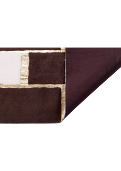 Beyaz Kahverengi Gold Bordürlü Peluş Halı 80 x 150 Cm modelleri