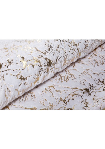 Gold Varaklı Kuş Ayağı Modelli Beyaz Peluş Halı 200 x 300 Cm modelleri