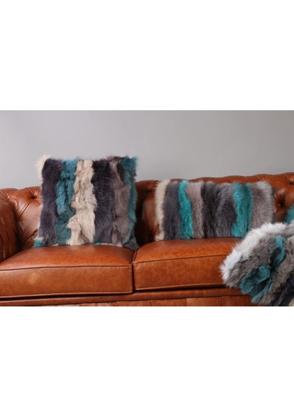 Çok Renkli Doğal Kürk Koltuk Şal Takımı Şal 50 x 180 Cm, Yastık 50 x 50 Cm, Bel Yastığı 35 x 60 Cm fırsatları