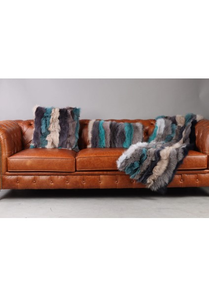 Çok Renkli Doğal Kürk Koltuk Şal Takımı Şal 50 x 180 Cm, Yastık 50 x 50 Cm, Bel Yastığı 35 x 60 Cm indirimleri
