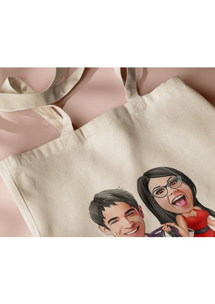 Kişiye Özel Sevgililer Karikatürlü Kanvas Bez Çanta, Baskılı Omuz Çantası, Alışveriş Çantası, Plaj Çantası, Sevgiliye Hediye-35 modelleri