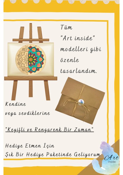 Art Inside Keyifli Mandala Ahşap Boyama Tuval Seti Hediye Hobi Kiti