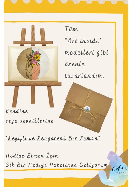 Art Inside Çiçek Sevgililer Ahşap Boyama Seti Hediye Hobi Kiti