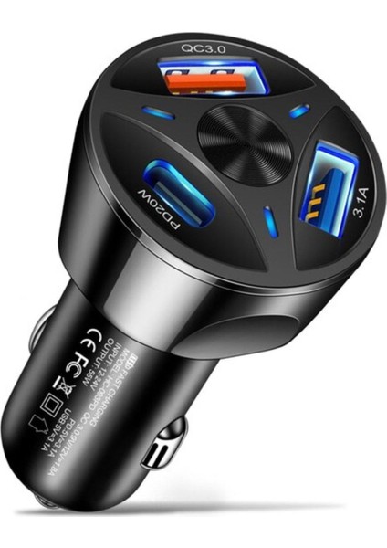 Çift USB Araç Şarj Cihazı Hızlı Şarj Qc 3.0 Pd Type-C Araç Telefon Şarj Cihazı