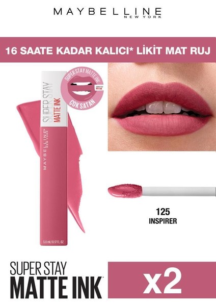 Maybelline Gün Boyu Kalıcı Etki Sunan Süper Mat Likit Ruj 125 Inspirer X2