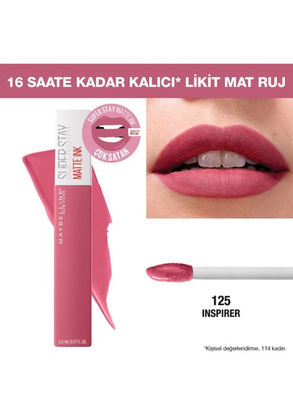 Maybelline Gün Boyu Kalıcı Etki Sunan Süper Mat Likit Ruj 125 Inspirer X2