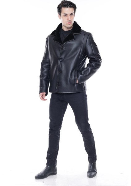 Deri Mont Siyah Kürk Mont Deri Ceket Içi Kürklü Düğme Kapamalı Kruvaze - 500322 fiyatları