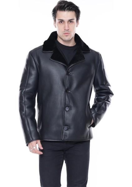 Deri Mont Siyah Kürk Mont Deri Ceket Içi Kürklü Düğme Kapamalı Kruvaze - 500322 modelleri