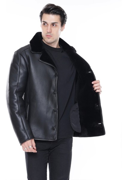 Deri Mont Siyah Kürk Mont Deri Ceket Içi Kürklü Düğme Kapamalı Kruvaze - 500322 indirimleri