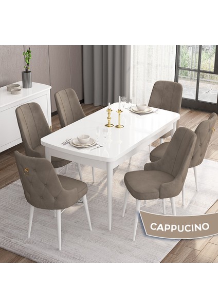 Concept Mdf Are Serisi 80 x 132 cm Açılabilir Üst Kalite Yemek Mutfak Masası Takımı 6 Sandalyeli