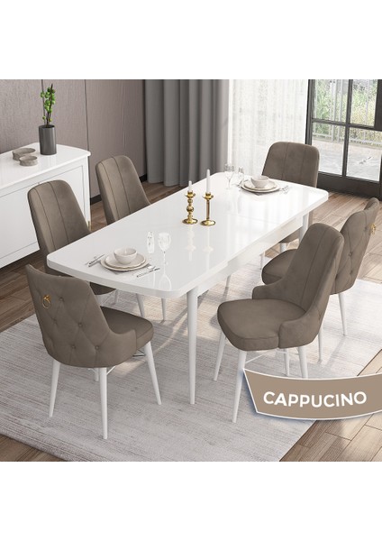Concept Mdf Are Serisi 80 x 132 cm Açılabilir Üst Kalite Yemek Mutfak Masası Takımı 6 Sandalyeli