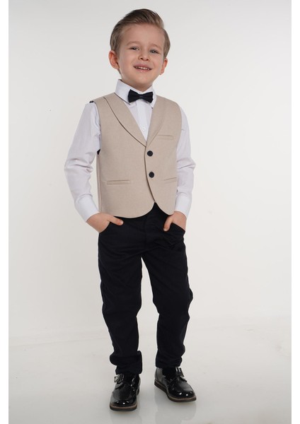 Bej Iki Düğmeli Erkek Çocuk Smokin Takım