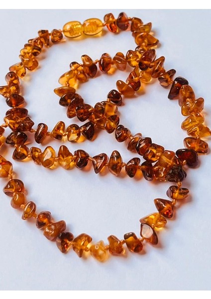 Damla Kehribar Konyak Renk 45 cm Unisex Kolye