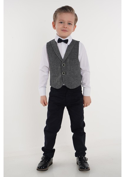 Gri Iki Düğmeli Erkek Çocuk Smokin Takım