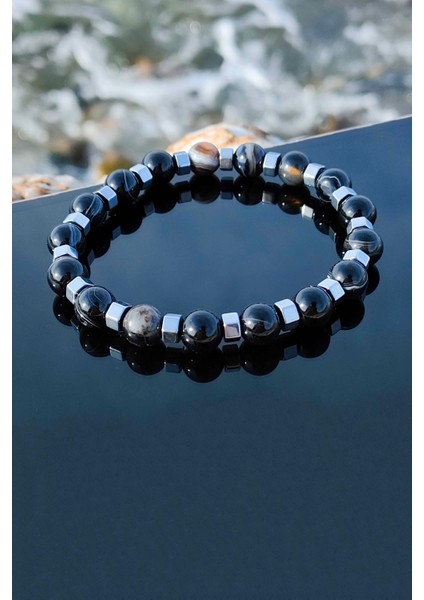 Siyah Akik Hematit Detaylı Ayarlanabilir Doğal Taş Erkek Bileklik fiyatları