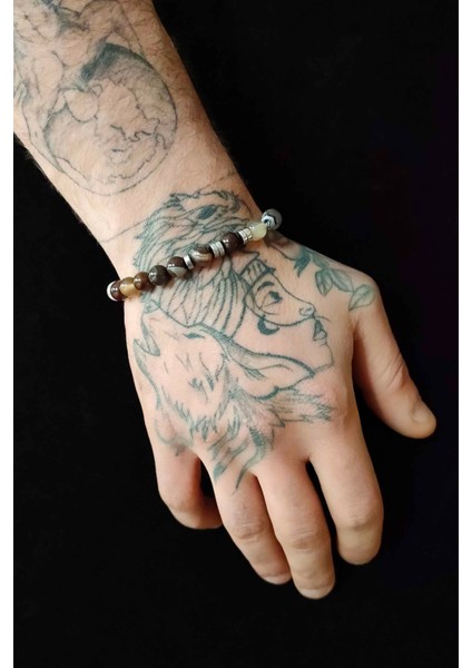 Orijinal Kahverengi Akik Doğal Taş Ayarlanabilir Erkek Bileklik