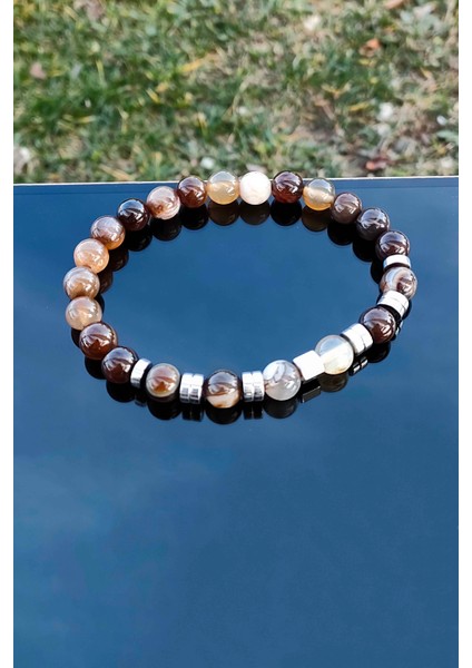 Orijinal Kahverengi Akik Doğal Taş Ayarlanabilir Erkek Bileklik modelleri