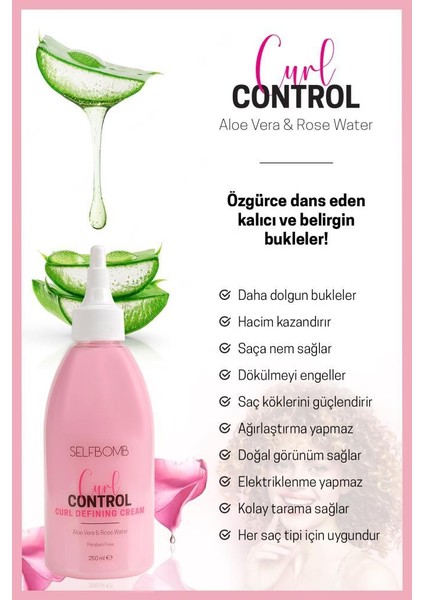 Aloe Vera Gül Suyu Özlü Bukle Belirginleştirici Hacimlendirici Durulanmayan Saç Kremi 250ml fırsatları