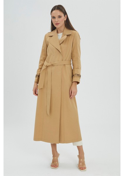 Kruvaze Yaka Kol Detaylı Bej Trençkot 13026