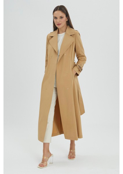 Kruvaze Yaka Kol Detaylı Bej Trençkot 13026 modelleri