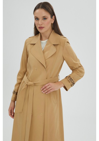 Kruvaze Yaka Kol Detaylı Bej Trençkot 13026 fırsatları
