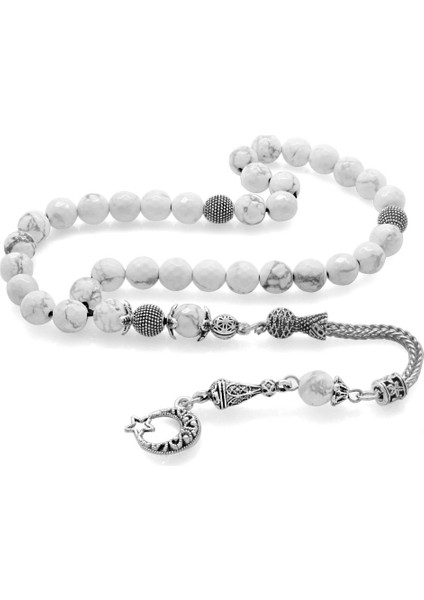 Kararmaz Metal Kama Püsküllü Fasetalı Küre Kesim Havlit Doğaltaş Tesbih