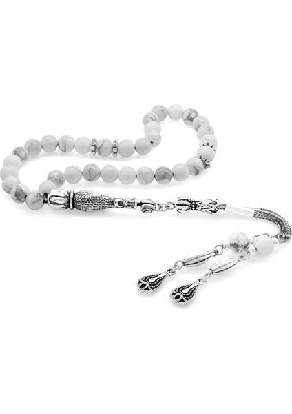 Kararmaz Metal Tuğra Püsküllü Küre Kesim Havlit Doğaltaş Tesbih