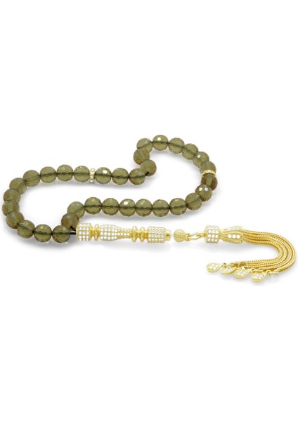 925 Ayar Gümüş Püsküllü Zirkon Taş İşlemeli Sultanit Tesbih