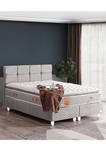 Gümüş İkili Set Çift Kişilik Baza Başlık - Gri