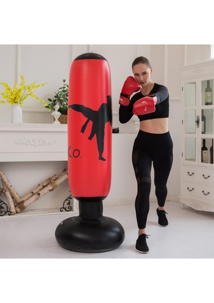 160CM Şişme Boks Zımba Torbası Tekme Mma Eğitim Kum Torbası Kırmızı (Yurt Dışından)