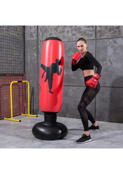 160CM Şişme Boks Zımba Torbası Tekme Mma Eğitim Kum Torbası Kırmızı (Yurt Dışından)
