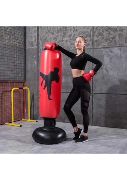 160CM Şişme Boks Zımba Torbası Tekme Mma Eğitim Kum Torbası Kırmızı (Yurt Dışından)