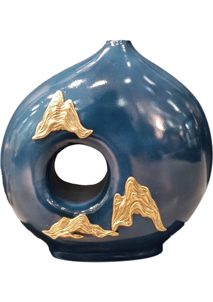 Gold Dalgalı Mavı Vazo