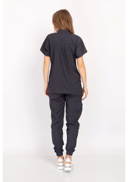 Antrasit Renk Çıt Çıtlı Hakim Yaka Soft Likra Doktor, Hemşire, Hastane, Nöbet Forma Takım fiyatları