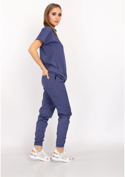 Fırtına Mavisi Renk Çıt Çıtlı Hakim Yaka Soft Likra Doktor, Hemşire, Hastane, Nöbet Forma Takım fırsatları