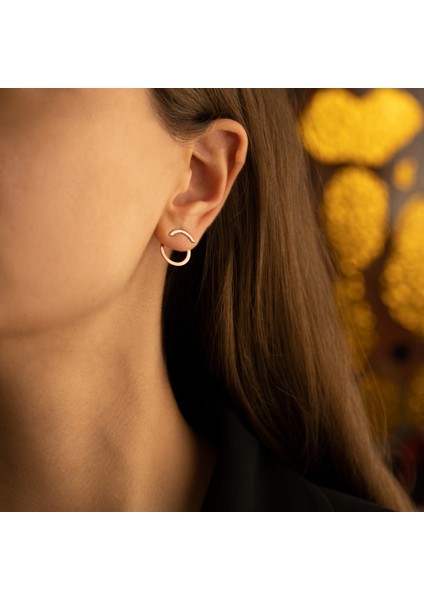 Ear Jacket Yuvarlak Gümüş Küpe