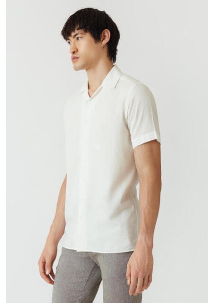 Regular Fit Kısa Kollu Ekru Erkek Gömlek GM22Y221158_D03